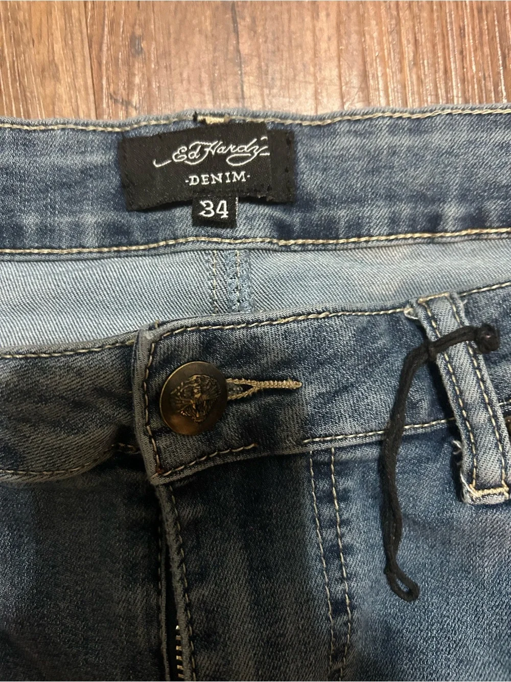 Ed Hardy NYC Eagle Skull Snake Jeans Size 34 Y2K Embroidered Flare Tattoo Denim
